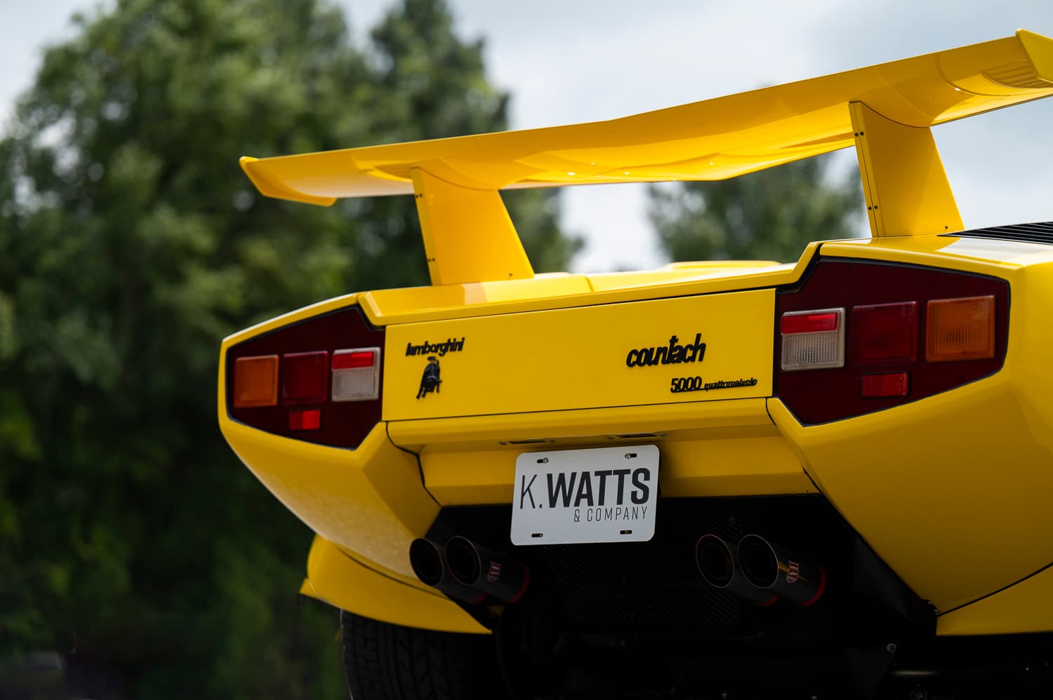 Detailed rear view of a Lamborghini Countach presented by K. Watts & Co.