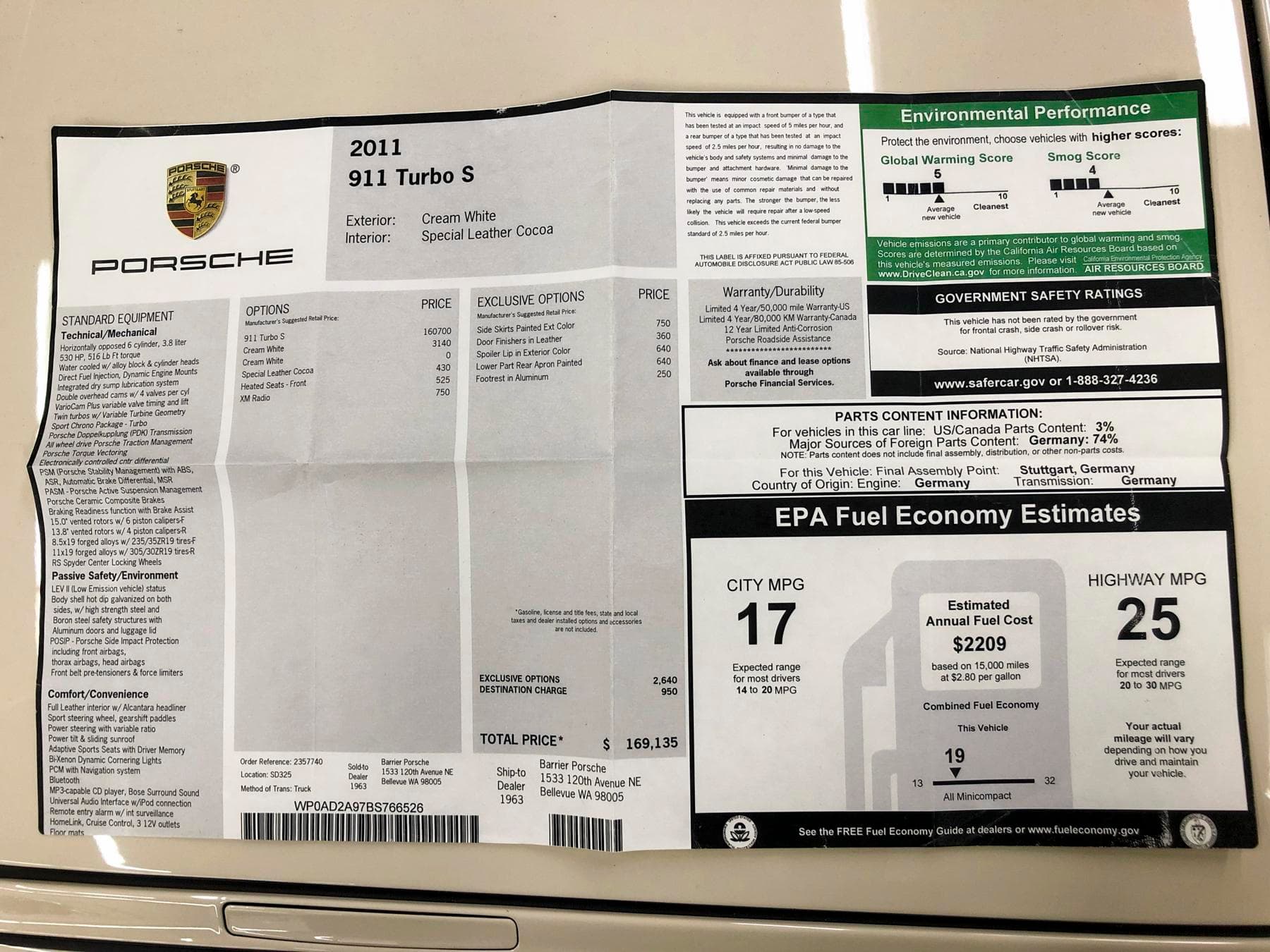 6k-Mile 2011 Porsche 911 Turbo S